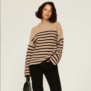 Rails Beige and Black Striped Cowl Neck Sweater